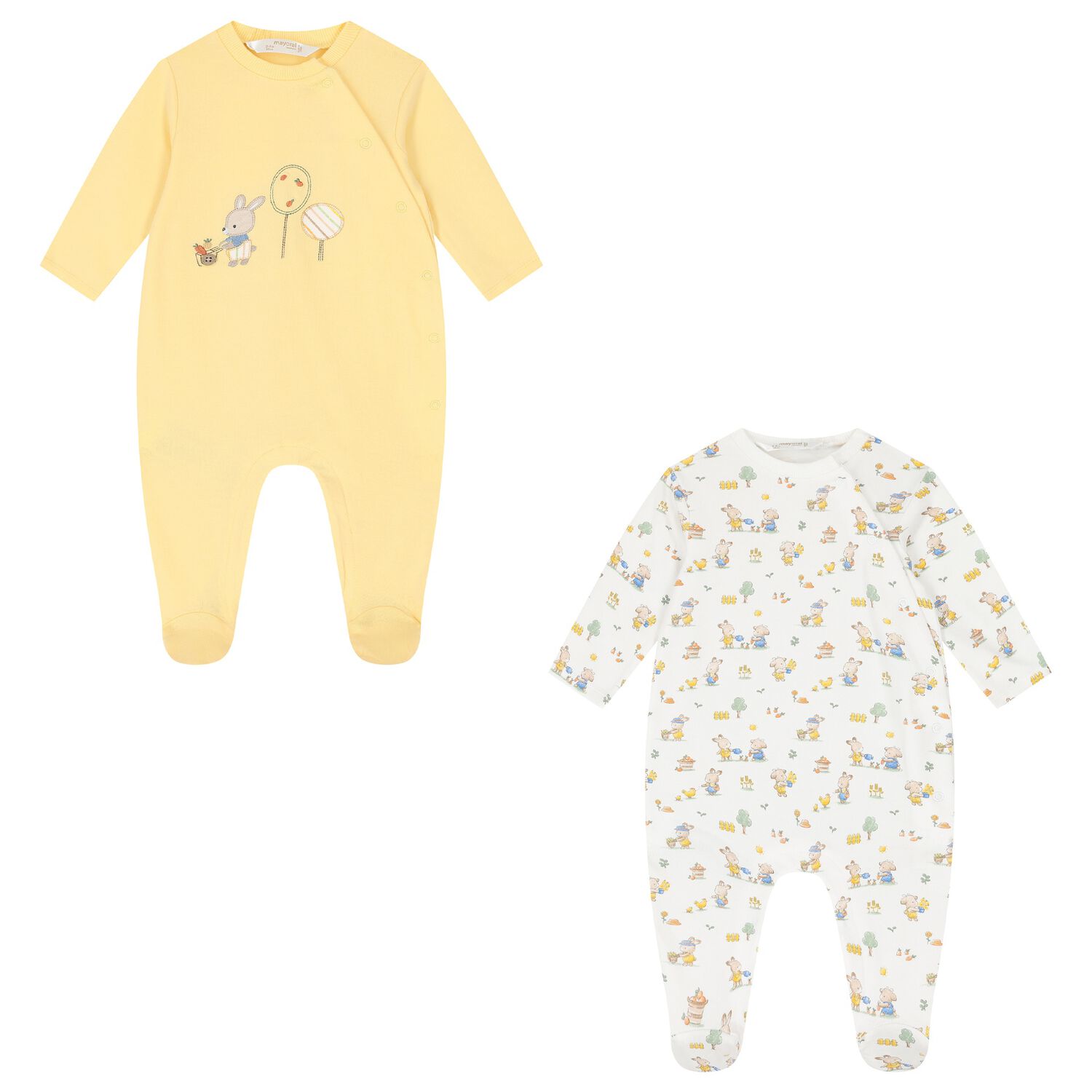 Ivory & Yellow Bunny Babygrows ( 2-Pack ), 3, hi-res