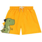 Younger Boys Yellow Dinosaurs Swim Shorts & Hat Set, 1, hi-res