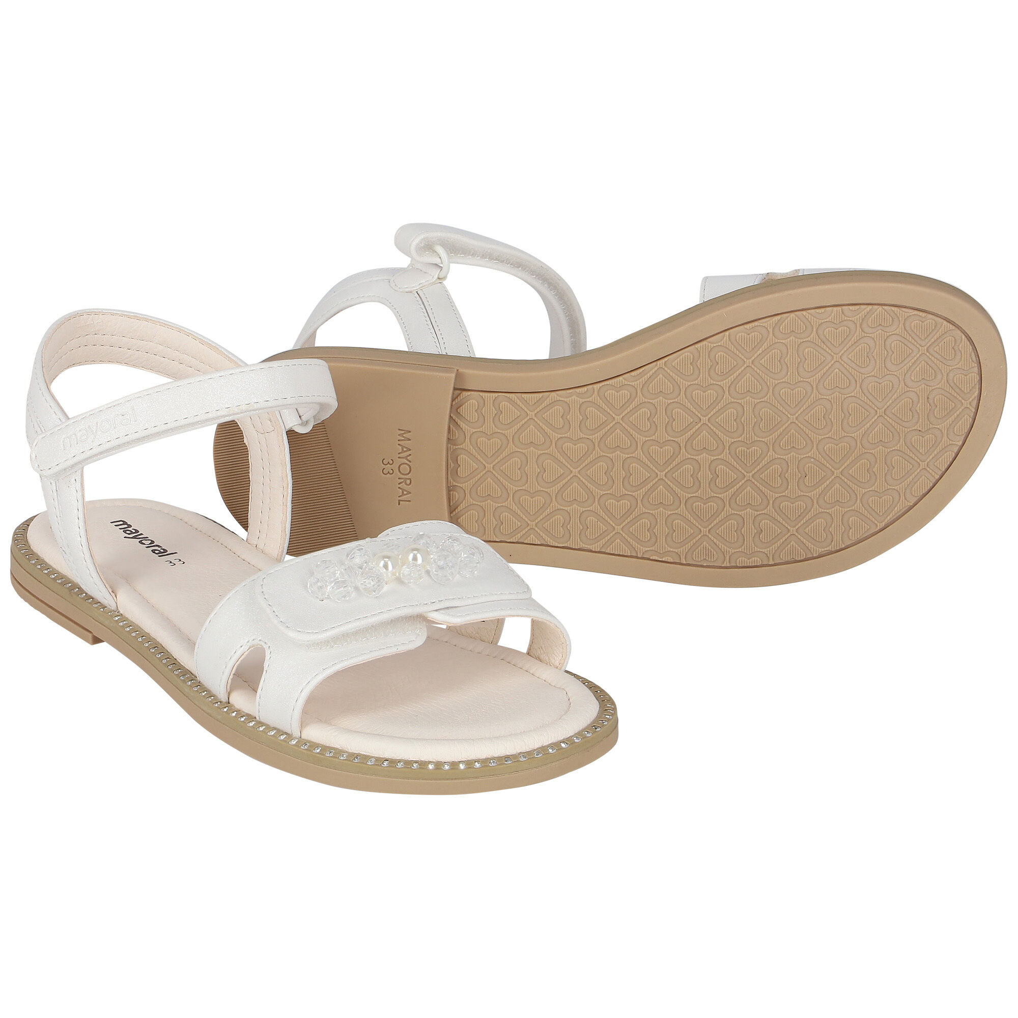 Mayoral Girls White Crystal Pearl Embellished Sandals Junior