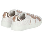 Girls White & Rose Gold Logo Trainers, 1, hi-res