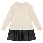 Girls Beige & Black Heart Dress Set, 1, hi-res