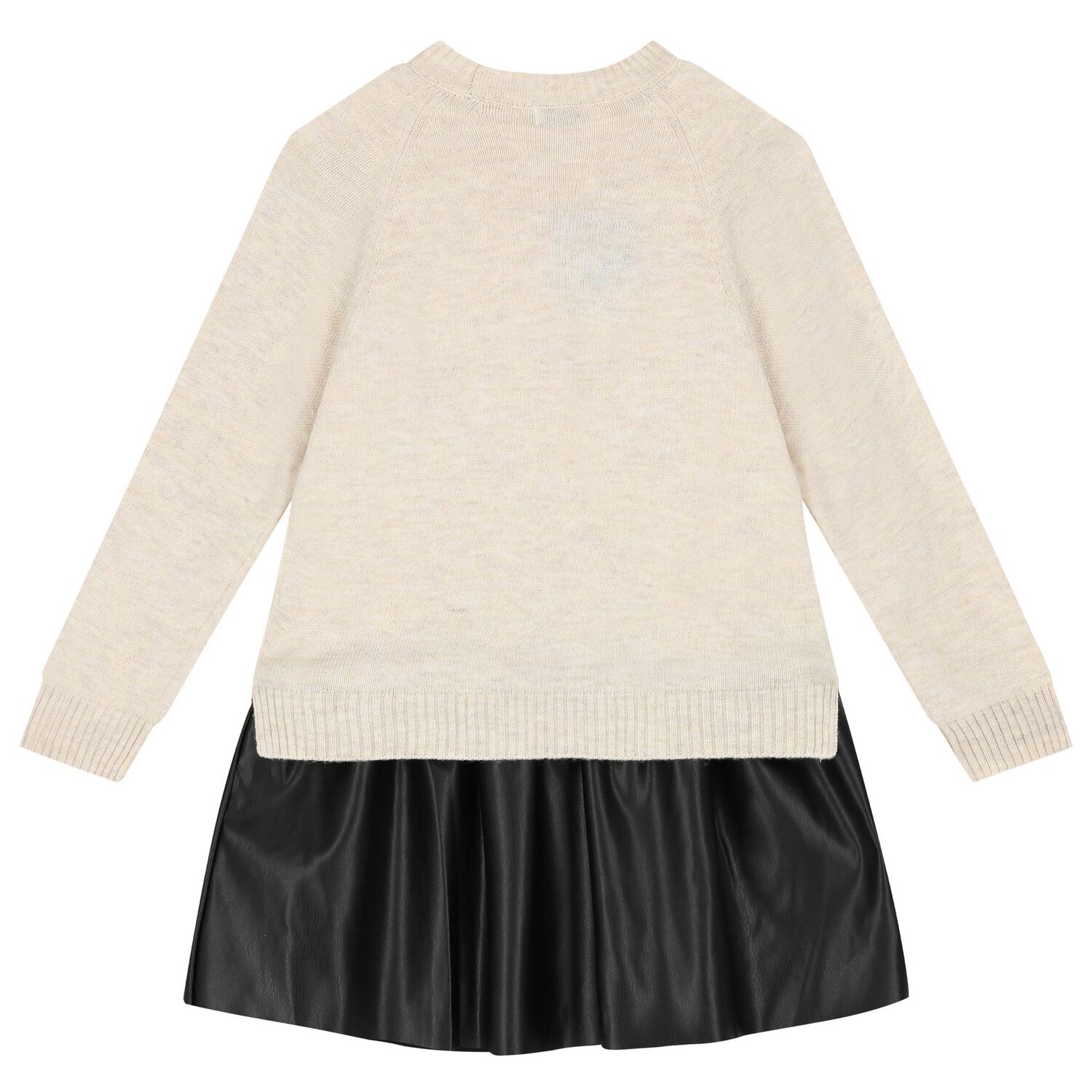 Girls Beige & Black Heart Dress Set, 1, hi-res