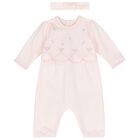 Baby Girls Pink Embroidered Romper Set, 1, hi-res