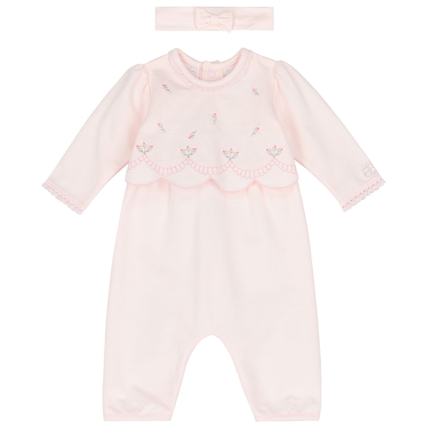 Baby Girls Pink Embroidered Romper Set, 1, hi-res image number null