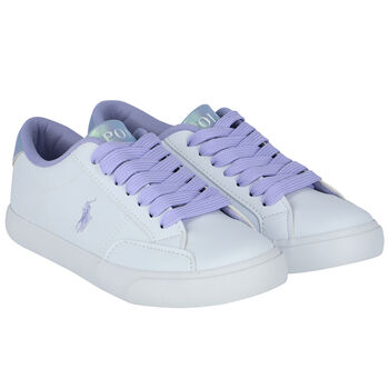 Girls White & Purple Logo Trainers