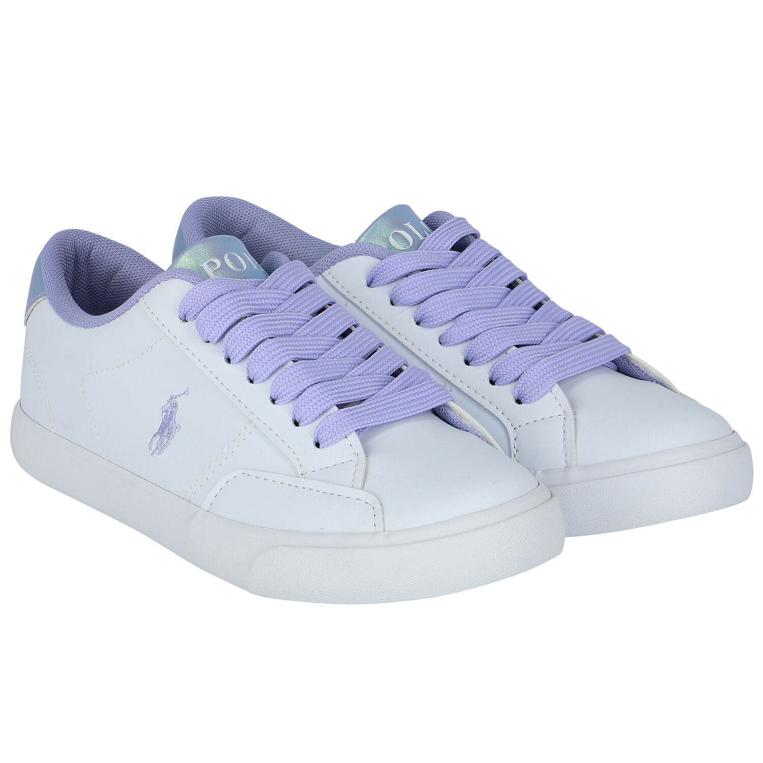 Girls White & Purple Logo Trainers, 2, hi-res image number null