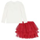 Girls White & Red Tulle Skirt Set, 1, hi-res