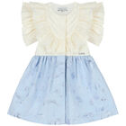 Girls Ivory & Blue Dandelion Dress, 1, hi-res