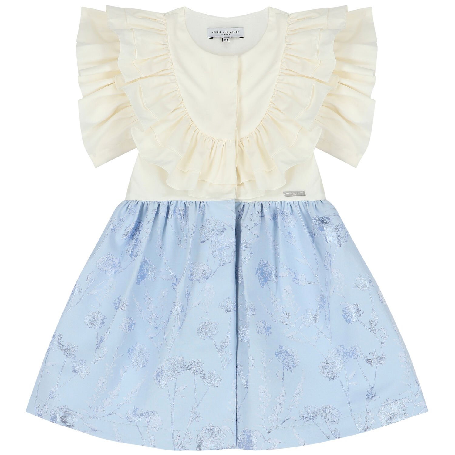 Girls Ivory & Blue Dandelion Dress, 1, hi-res image number null