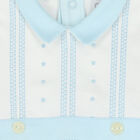 Baby Boys Blue & White Embroidered Babygrow, 1, hi-res