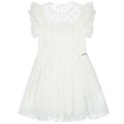 Girls Ivory Logo Ruffled Dress, 1, hi-res