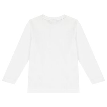 Boys White Logo Long Sleeve Top