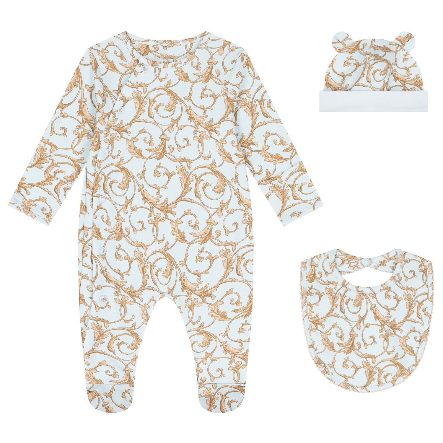 Baby Boys Blue & Gold Babygrow Gift Set (3 Piece), 1, hi-res