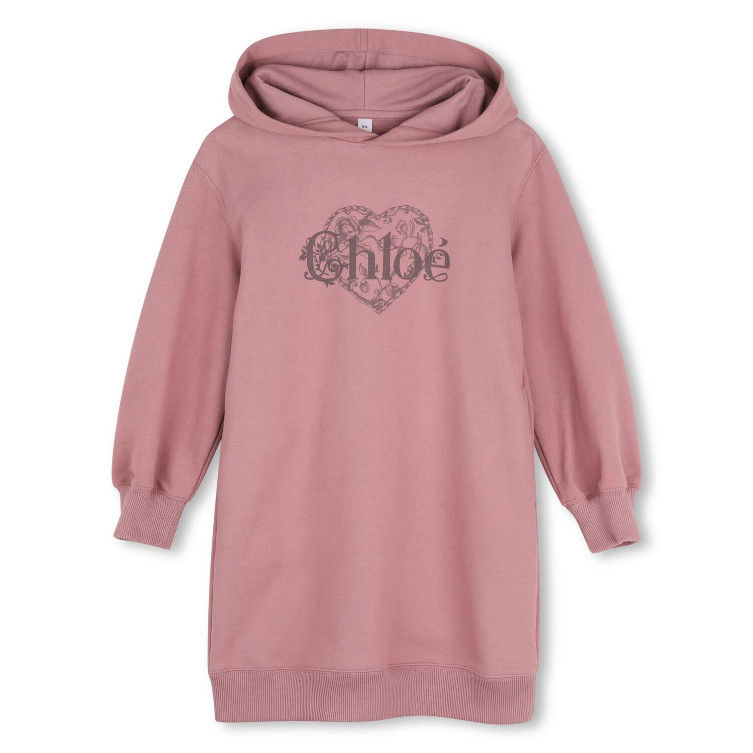 Girls Pink Heart Logo Hooded Dress, 2, hi-res