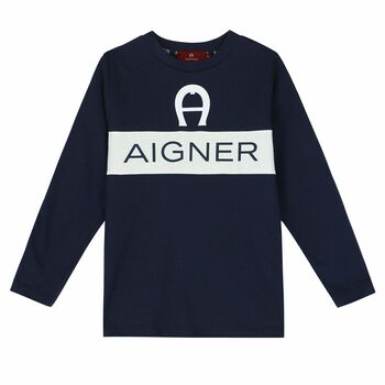 Boys Navy Blue Logo Long Sleeve