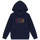 Boys Navy Blue Logo Hooded Top, 1, hi-res