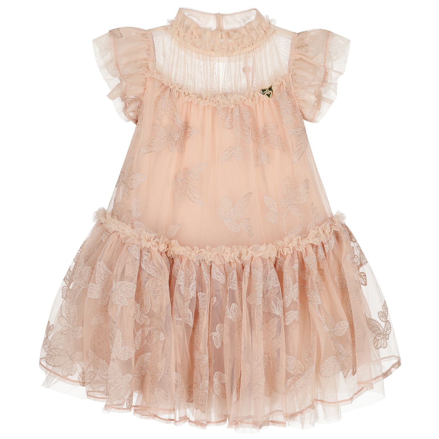 Girls Pink Embroidered Tulle Dress, 2, hi-res