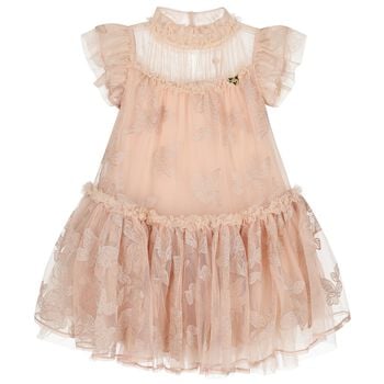 Girls Pink Embroidered Tulle Dress