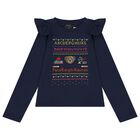 Girls Navy Blue Stitched Long Sleeve Top, 1, hi-res