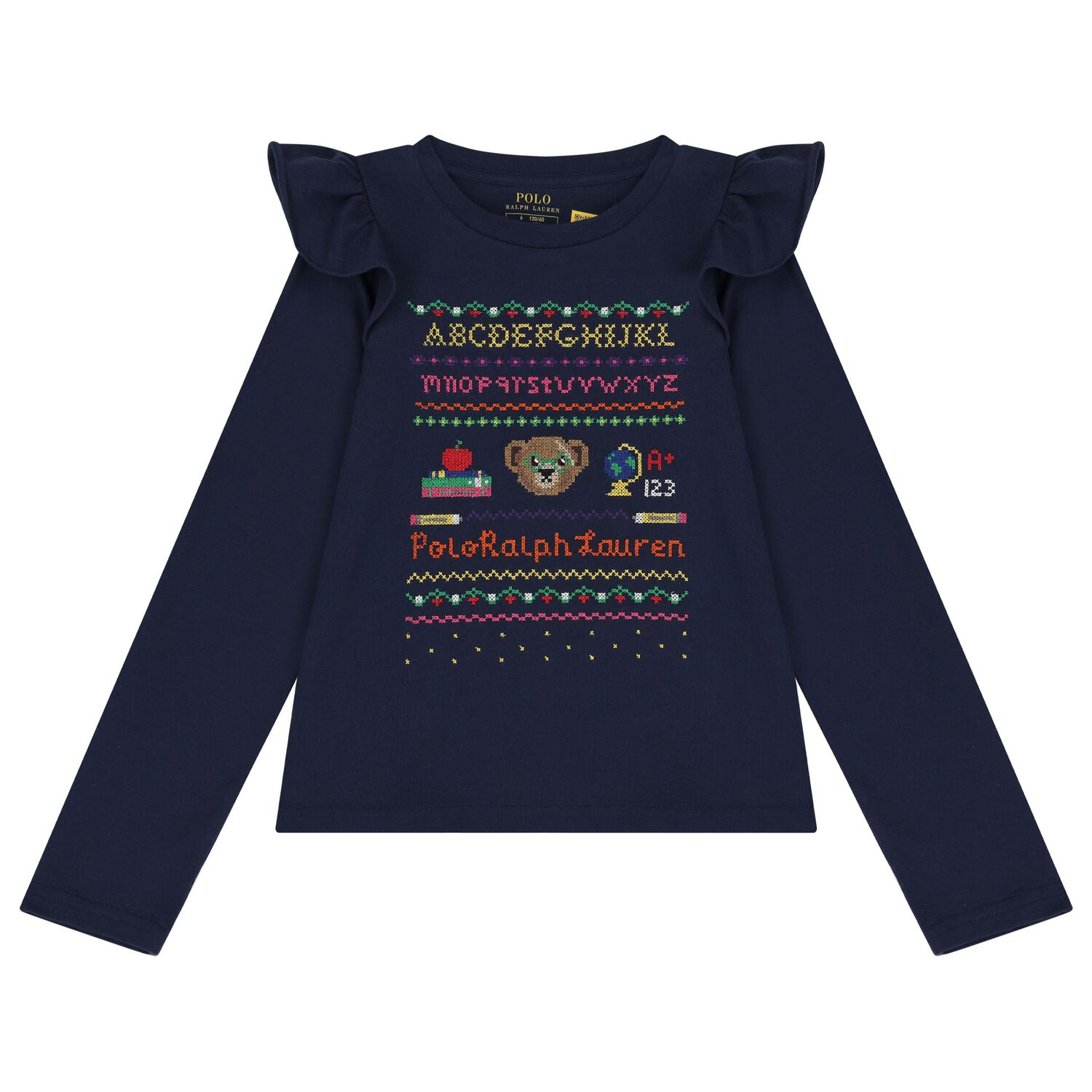 Girls Navy Blue Stitched Long Sleeve Top, 1, hi-res image number null