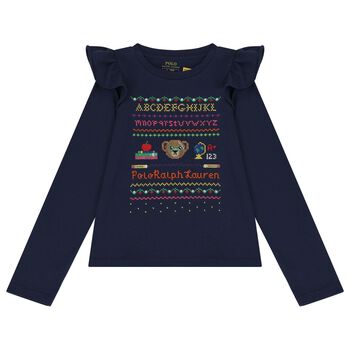 Girls Navy Blue Stitched Long Sleeve Top