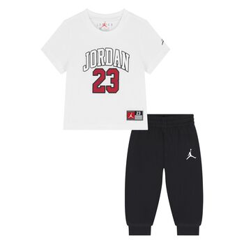 Younger Boys White & Black Jordan Trousers Set