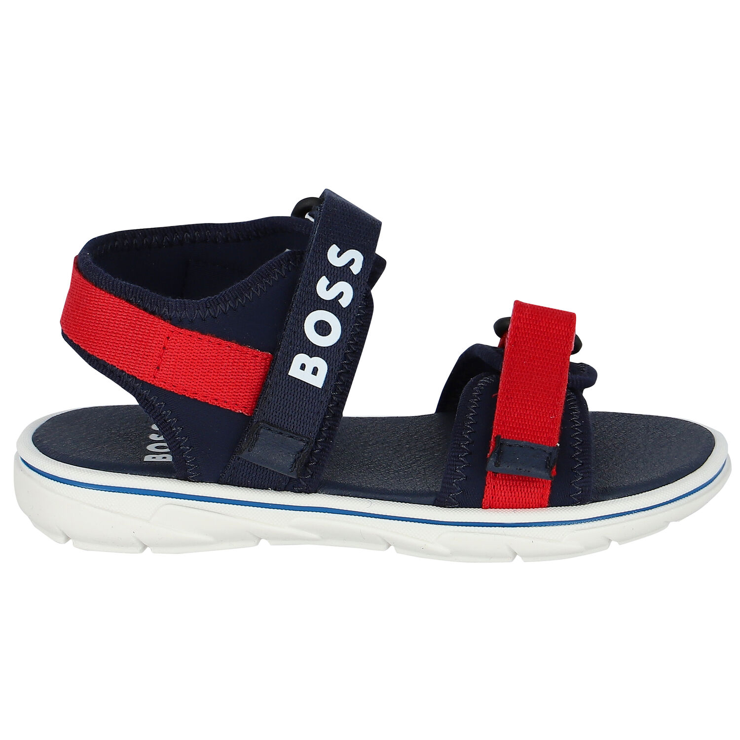 Boys Navy Blue & Red Logo Sandals, 1, hi-res