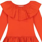 Girls Orange Ruffled Long Sleeve Dress, 3, hi-res