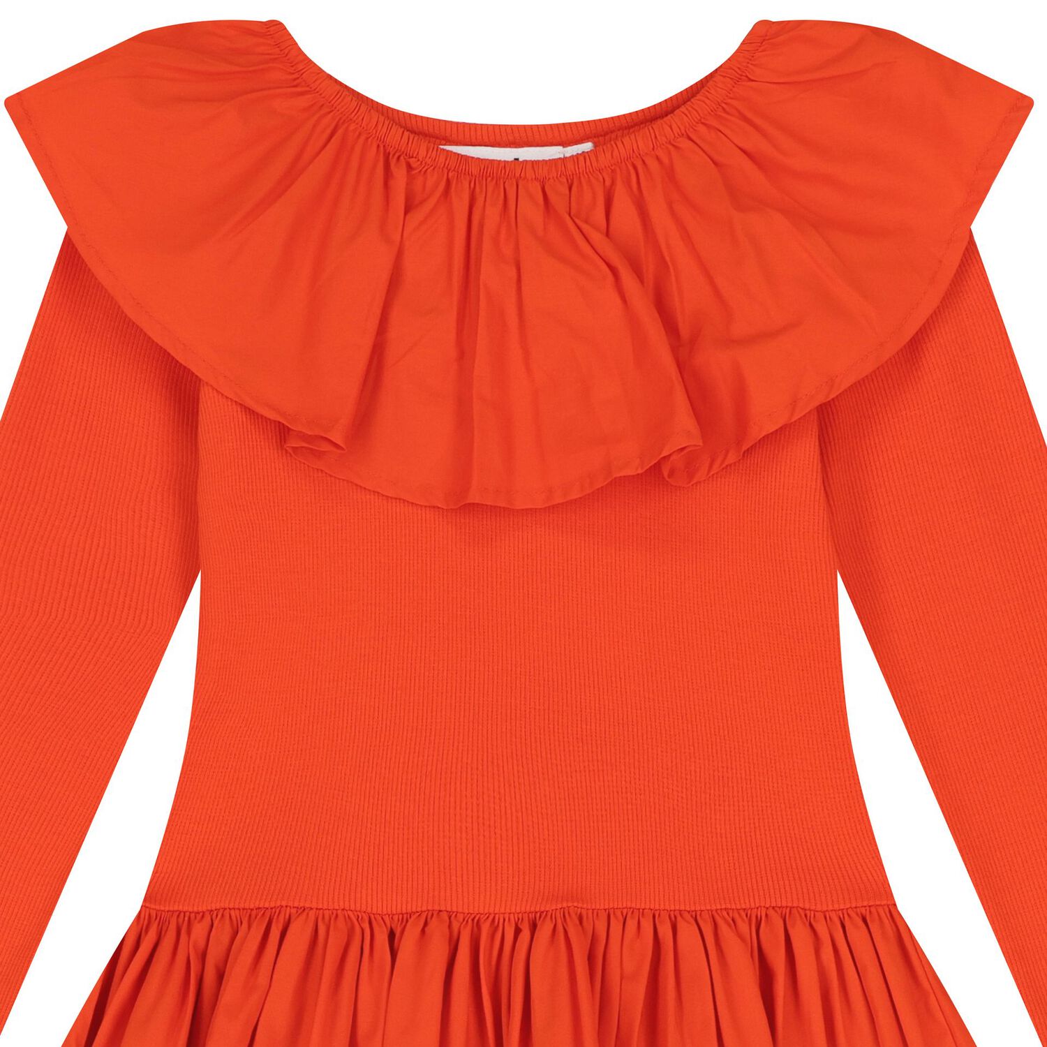 Girls Orange Ruffled Long Sleeve Dress, 3, hi-res