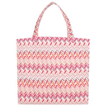 Girls Pink & White Logo Zig Zag Tote Bag