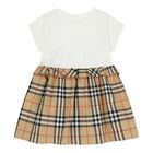 Baby Girls White & Beige Check Dress, 1, hi-res