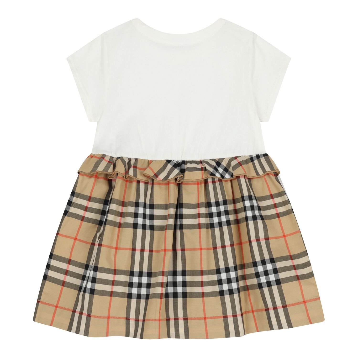 Baby Girls White & Beige Check Dress, 1, hi-res