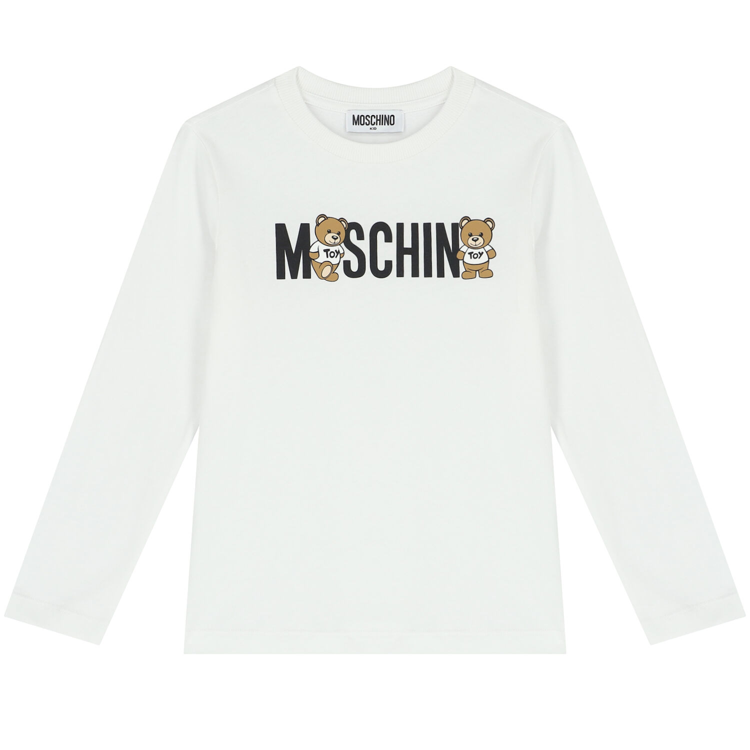 White Teddy Bear Logo Long Sleeve Top, 1, hi-res