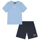 Boys Blue & Navy Blue Logo Shorts Set, 3, hi-res