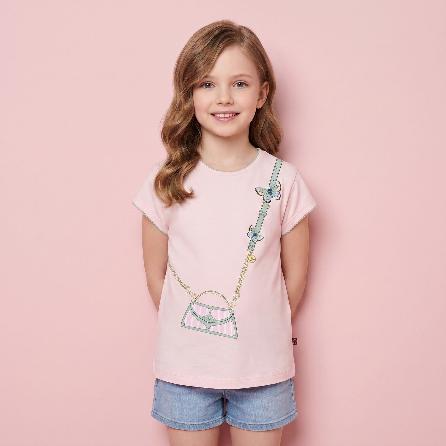 Younger Girls Pink Bag Logo T-Shirt, 1, hi-res