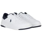 Boys White & Navy Blue Logo Trainers, 1, hi-res