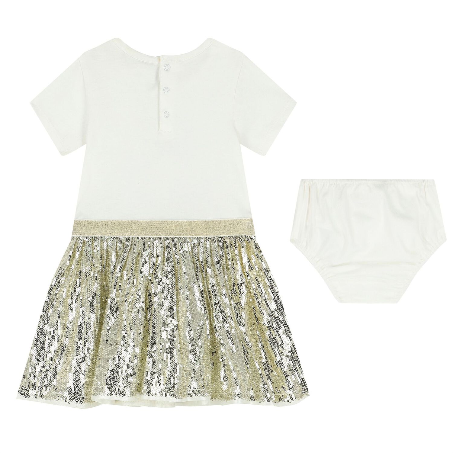 Younger Girls White Sequin Dress Set, 1, hi-res