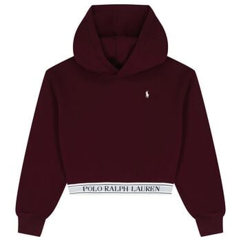 Girls Burgundy Logo Hooded Top