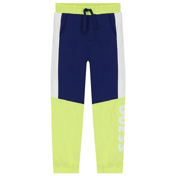 Boys Navy Blue & Green Logo Joggers