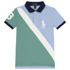 Boys Blue & Green Logo Polo Shirt, 1, hi-res