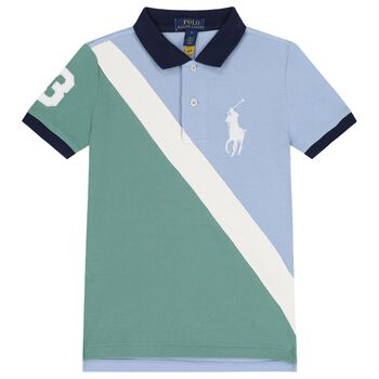 Ralph Lauren Boys Blue & Green Logo Polo Shirt, 1 Boys Blue & Green Logo Polo Shirt