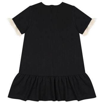 Girls Black & Ivory Logo Dress