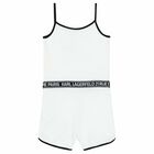 Girls White Logo Playsuit, 1, hi-res