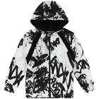 White & Black Graffiti Logo Hooded Zip Up Top, 1, hi-res