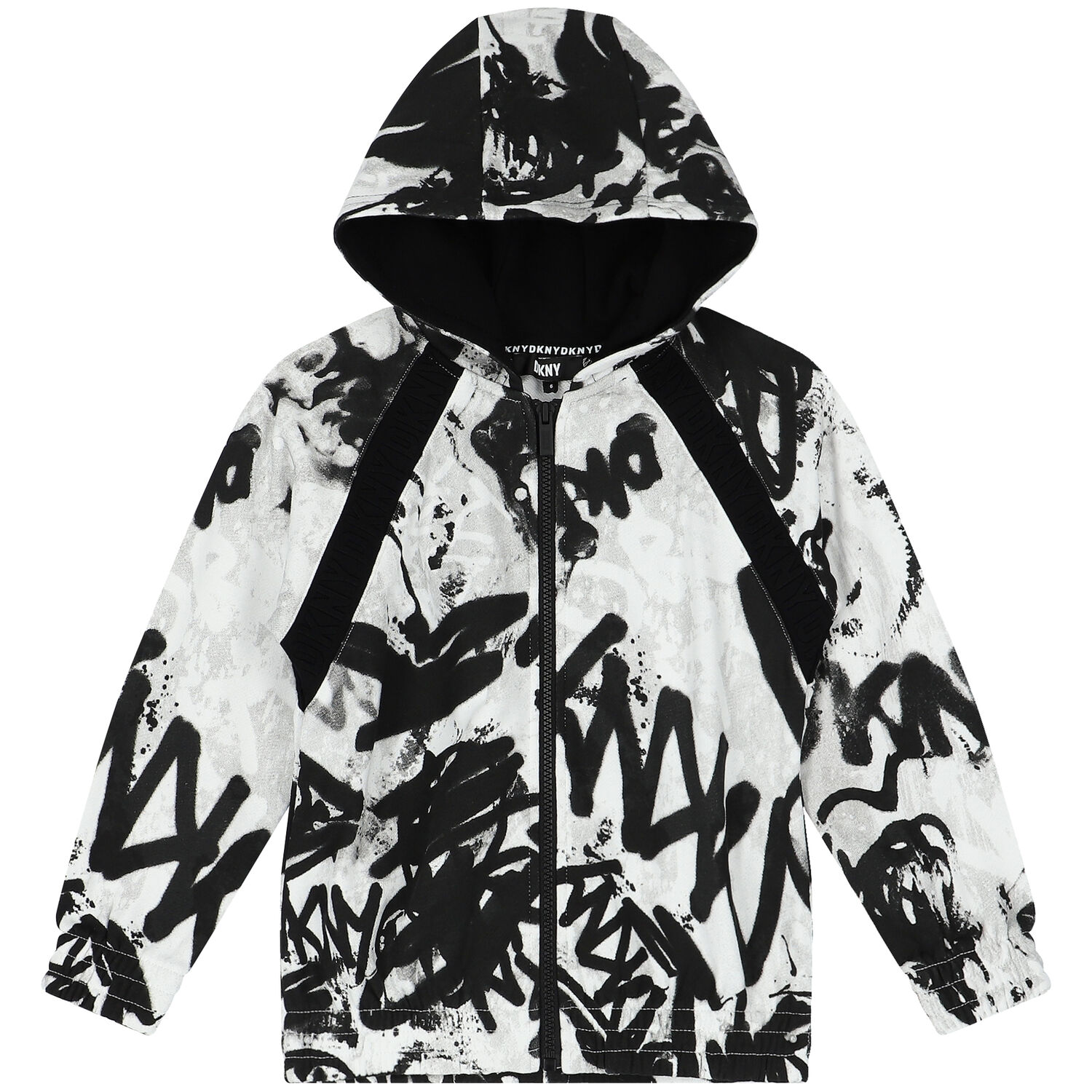 White & Black Graffiti Logo Hooded Zip Up Top, 1, hi-res