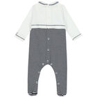 Baby Boys White & Navy Striped Babygrow, 1, hi-res