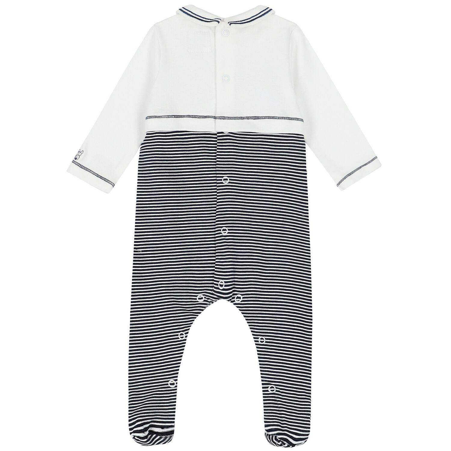 Baby Boys White & Navy Striped Babygrow, 1, hi-res