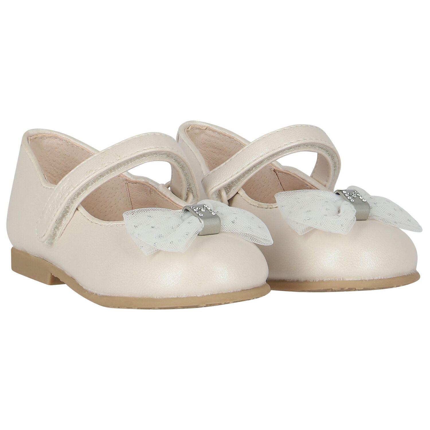 Younger Girls Ivory Bow Shoes, 3, hi-res image number null