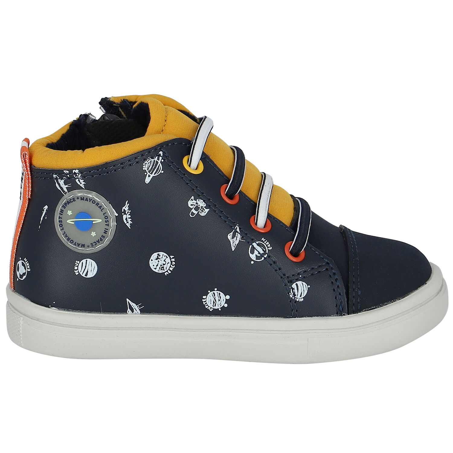 Boys Navy Logo Trainers, 1, hi-res