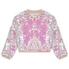 Girls Pink Iridescent Sequin Bomber Jacket , 1, hi-res